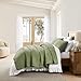 Green California Cal King Size Quilt Bedding Sets with Pillow Shams, Dark Sage Olive Oversized Lightweight Bedspread Coverlet, Quilted Blanket Thin Comforter Bed Cover, 3 Pieces, 118x106 inches