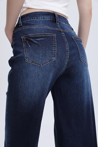 Women's Wide Leg Jeans High Waisted Stretch Loose Fit Denim Pants with Vintage Whisker Distressed Details4