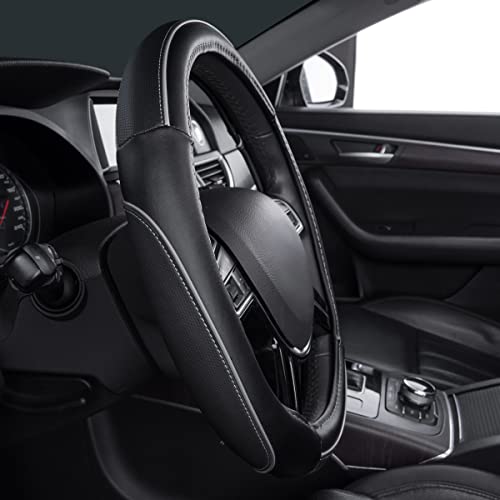 Car Pass Color Piping Microfiber Leather Universal Fit Steering Wheel Cover,Perfectly fit for 14.5-15 inches Suvs,Vans,Trucks,Sedans,Cars,Automotive(Black & Gray or Grey) by CAR PASS - Image 3