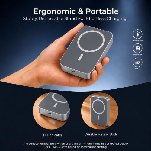 Image of AILKIN 10000mAh Magnetic Wireless Power Bank, MagSafe Compatible Portable Charger with Kickstand, Fast Charging Mini Power Bank Compatible for iPhone 16 /15 /14 /13 Series & Android USB-C Devices