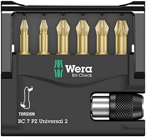 Wera 05056157001 Bit-Check Set 8155-9/TH Torsion Extra Hard for Drill/Drivers, Timber Jointing, Pozidriv 7pc