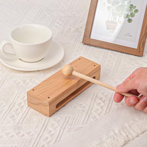 image for IHDYPPEW 2 Set Solid Wood Rhythm Block with Mallet, Wood Block Musical