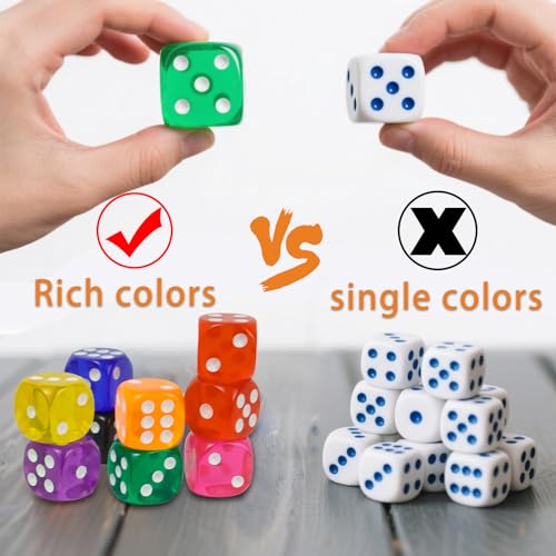 50 Stück 6 Seitige Würfel Bunt Set, 14mm Transparente Acrylwürfel Würfel, Mini Standard Spiel Spielwürfel in 10 Farben, D6 Dice Set mit Runden Ecken für Würfelspiele Tischspiele