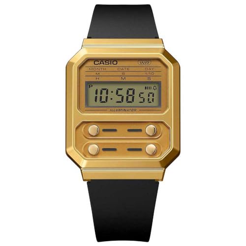 Casio Unisex 40.70mm Quartz Watch with Gold Digital dial and Black Plastic/Resin Strap Strap A100WEFG-9AEF