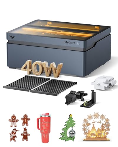 WECREAT Vision 40W Laser Cutter and Engraver Machine, with Auto-Lifting, HD Camera, 4-in-1 Rotary, 600mm/s Speed, Diode Laser Engraver for Tumblers Wood Metal Acrylic Small Business - Rotary Bundle