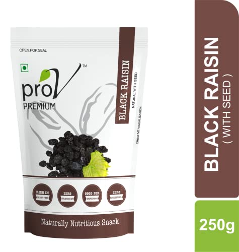 Image of ProV Premium Black Raisins with Seed | Crunchy Center Kismis | Rich in Iron, Fiber & Antioxidants | Healthy Natural Dry Fruit | 250g