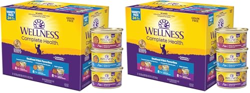 Image of Wellness Complete Health Pate Adult Wet Cat Food,Natural,Protein-Rich,Grain-Free,3 Ounce,(Seafood Favorites Variety Pack),(Pack of 48)