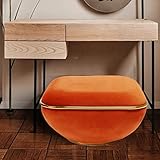 Pouf sgabello seduta extra poggiapiedi appoggiapiedi quadrato con base piramide 6 colori rivestimento velluto e dettagli oro (Orange)