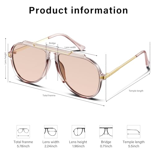 Oversized Aviator Sunglasses for Women Sun Glasses 70s Retro Shades - image 5