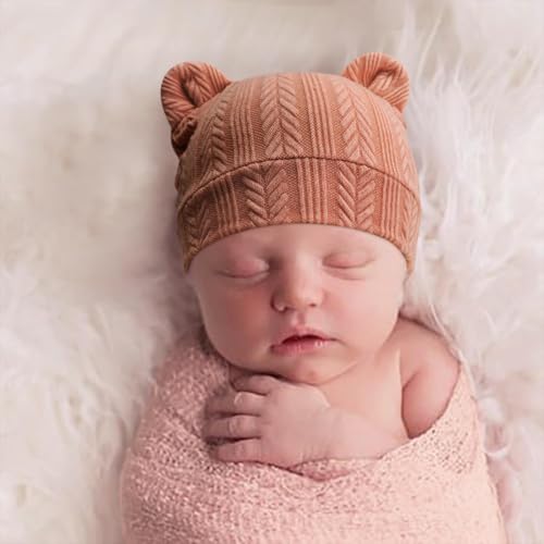 Image of BQUBO Newborn Baby Hats Bear Ears and Mittens Sets Preemie Caps Baby Boy Girl Infant Hospital Beanie for 0-3 Months