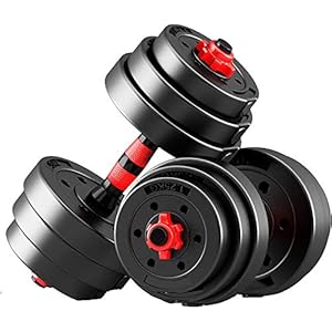 MAXSTRENGTH Adjustable Vinyl Dumbbell Barbell Pair of Weights with Bar Spinlock for Home Gym Workout with Vinyl Weight Plates and Bar with Quick Change Collars Dumbbells