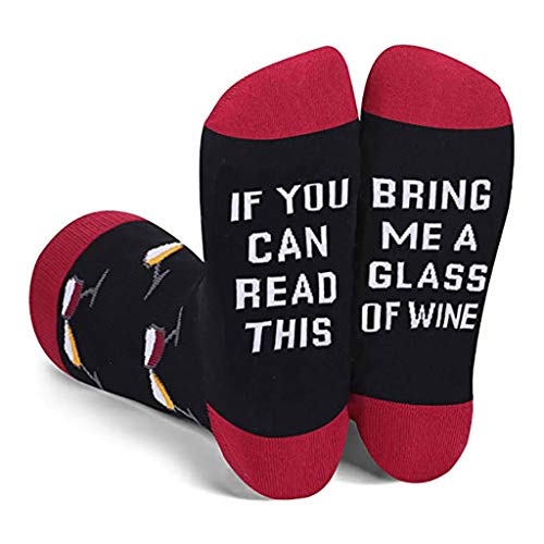 YOUAI Socks, Funny Saying If You Can Read This Crew Socks Martini Wine Cotton Stockings Gifts-red
