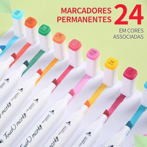 Canetinha Ponta Dupla para Colorir Kit Estojo de Canetas Escolar Marcador Coloridas Permanente Duas