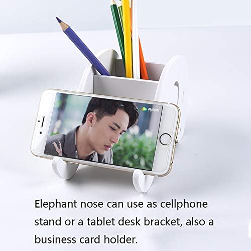 UBERMing Desk Pencil Pen Holders 2 Pieces Cute Cell Phone Stand Multifunctional Elephant Shaped Desk Organizer Decoration for Office Adults Kids - White