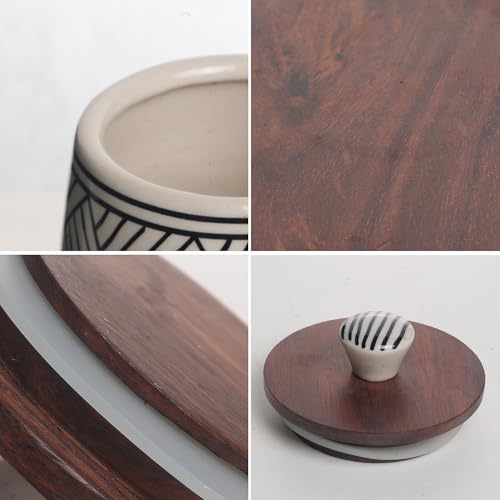 Image of Ceramic Jar & Container for Kitchen Storage Set | Multi Utility Air Tight Kitchen Organizer Items | Tea Coffee Sugar Containers with Wooden Lids (Hand-Painted, 460 ML, Pack of 2)