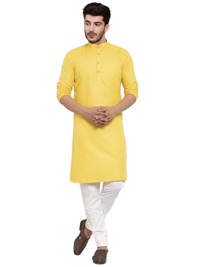 Trustous Men's Solid Straight Kurta Pyjama Set (X-Large, Ligth Yellow)