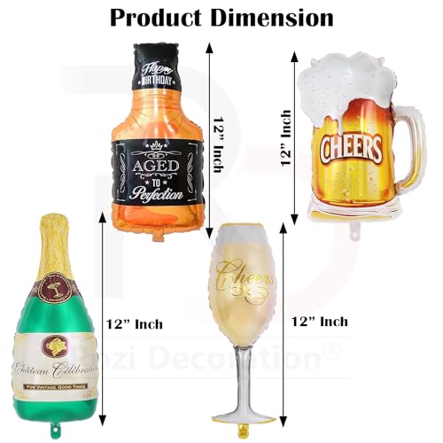 Image of Rozi Decoration 12 inch Inch Champagne Foil Balloons for Happy Birthday Decoration, Happy Retirement Party Decoration, Husband, Wife, Adults Birthday Decoration Items Pack of 4 Pcs