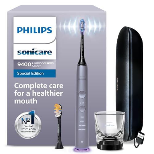 Philips Sonicare DiamondClean Smart 9400 elektrische Zahnbürste, Schallzahnbürste mit App, Drucksensor, Bürstenkopferkennung, 4 Putzmodi und 3 Intensitätsstufen, Grau, Modell HX9917/90