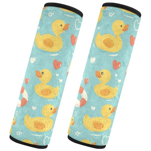 Seat Belt Covers 2 Pack Yellow Ducks Car Seat Strap Covers Super Soft Hearts Car Seat Neck Cover for Boys Girls Adults Babies S