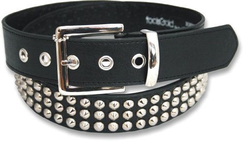 foolsGold 3 Row Conical Silver Studded Black Belt Small