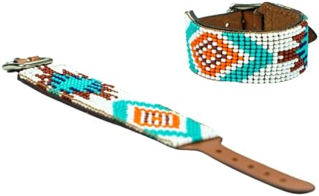 Sambboho Beaded Leather Bracelet for Women, Bohemian Bracelet, Native Western Cuff Bracelet, Aztec Navajo Wristband, Slovakian Glass Beads, Handmade Embroidery (Aztec, S/M)