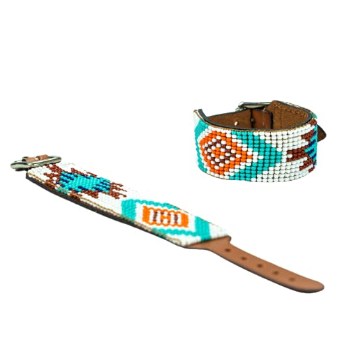 Sambboho Beaded Leather Bracelet For Women, Bohemian Bracelet, Native Western Cuff Bracelet, Aztec Navajo Wristband, Slovakian Glass Beads, Handmade Embroidery (Aztec, S/M) #TOP3