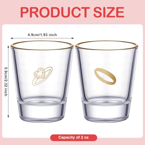 Image of Mimorou Bride and Groom Shot Glass Set, 2 Pack 2 oz Mr and Mrs Wedding Shot Glasses, Engagement Gift for Couples, Bridal Shower Gift, Stemless Glasses with Gold Ring Design