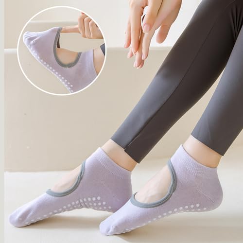 Image of Grip Socks for Women Pilates Socks with Grips Open Top Non Slip Grippy Socks for Yoga, Barre, Lagree, Zumba (Black+Purple)