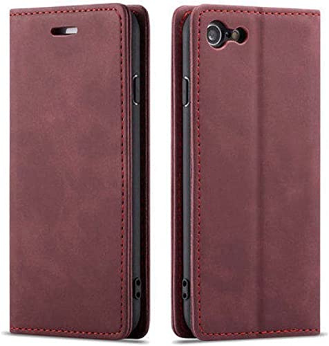 Étui cuir synthétique iPhone SE 2022 rouge de finition premium avec rabat portefeuille