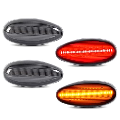 HECASA LED Side Marker Light Compatible with 01-07 Chevy Silverado GMC Sierra 1500 & 01-14 Silverado Sierra 2500HD 3500HD Dual Rear Wheel Side Lamp L&R Smoke Lens Amber & Red 4Pcs