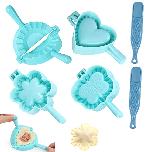 6 Stück dumpling maker set Ravioli Knödel Maker teigtaschenformer Ravioli Schneideformen zum Auspressen von Dough Pie Ravioli(4 Arten von Formen + 2 Fülllöffel) Cover