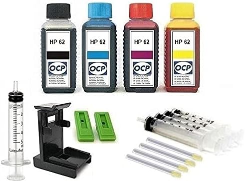 4 x 100ml OCP Refill Kit for HP 62 Black, + HP 62 color Cartridges C2P05AE C2P04AE C2P07AE C2P06AE