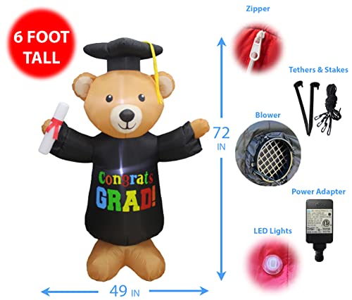 Bzb Goods 6 Foot Tall Graduation Inflatable Brown Teddy Bear With Cap And Gown Diploma Pre-Lit Led Lights Blow Up Indoor Outdoor Holiday Yard Garden Lawn Party Art Lighted Decoration Photo Booth Prop #TOP1