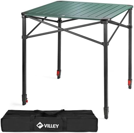 VILLEY Aluminium Klapptisch mit Tragetasche, 70 * 70 * 78cm | klappbarer Campingtisch aus Alu, Faltbarer Balkontisch, Gartentisch für Picknick, Camping und Strand im Freien