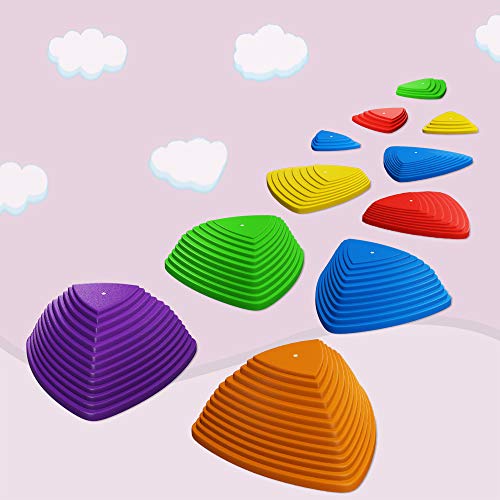 11 PCS Balance Stepping Stones with Non-Slip Rubber Foot Grips Obstacle Course for Kids Children 6 Colors 4 Sizes Steepness Indoor Outdoor Plastic Blocks Toy Promotes Toddler's Coordination Strength