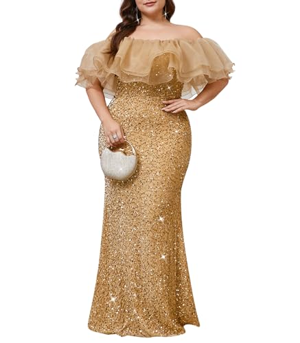 dasmzper Elegant Sequin Off Shoulder Evening Gown for Women Plus