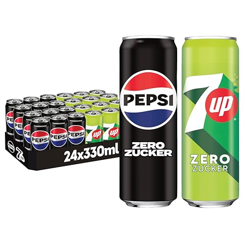 Pepsi Zero & 7UP Mix 24x330ml – 12x Pepsi Zero Zucker & 12x 7UP Original – Erfrischender Softdrink-Mix im Vorteilspack – Cola & Zitronenlimonade