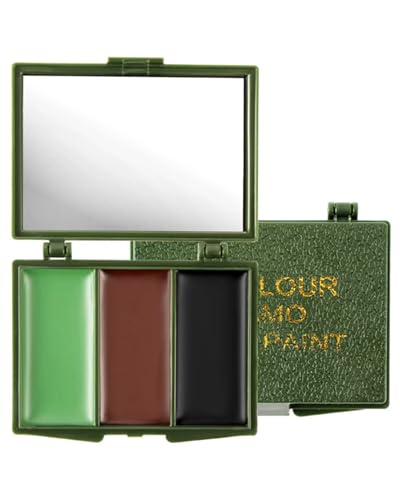 Palette de peinture pour le visage tricolore - Maquillage camouflage portable pour le camouflage en plein air, la peinture corporelle et les jeux de rôle -...