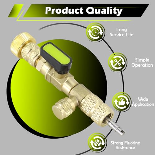 Image of Valve Core Remover Installer Tool with Dual Size SAE 1 /4 inch & 5 /16 inch Port Brass Adapter Compatible with R22 R12 R407 R410 R404 R32 R600 home refrigeration equipment