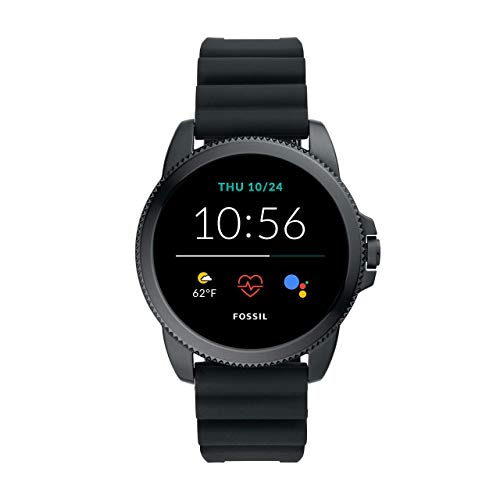 Fossil Connected スマートウォッチ Gen 5E、Google Wear OS テクノロジー、心拍数、GPS、NFC およびスマートウォッチ通知を備えた男性用、シリコン ブラック