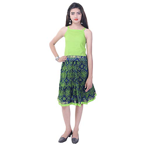 Image of JABAMA Cotton Printed Girls Top and Skirt Set (Green)