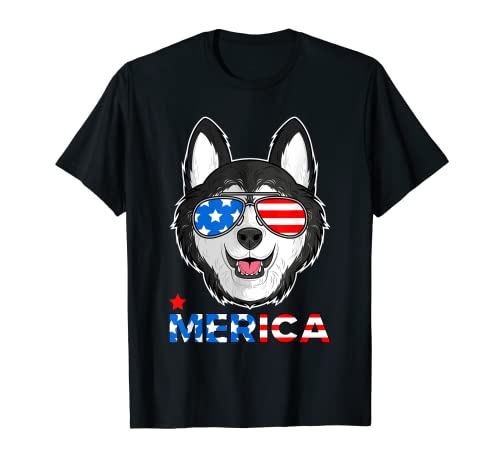 Funny siberian Husky Merica 4 de julio Regalo Hombres Mujeres Niños Camiseta