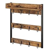 YATINEY Coffee Mug Holder Stand, 3 Tier Mug Tree Rack, Hanging 12 Cups, with Top Shelf, for Kitchen, Dining Room, Living Room, Cafe, Rustic Brown MH42BR
