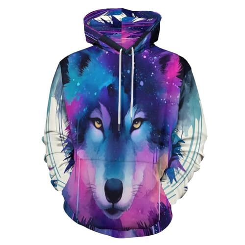 Sweat à capuche imprimé loup 3D avec dégradé galaxie coloré