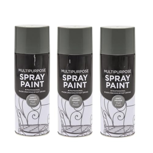 Inspired Essentials Grey Primer - 3 x 400ml Multi Purpose Spray Paint Aerosol Wood Metal Brick