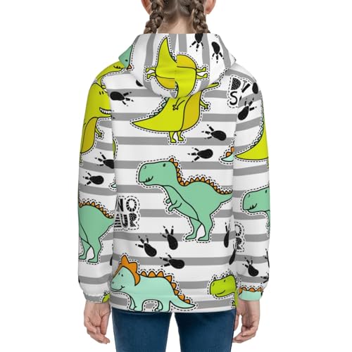 Funny Dinosaurs on Stripes Kids Pullover Hoodies Boys Sweatshirts Girls Athletic Clothes with Pocket4