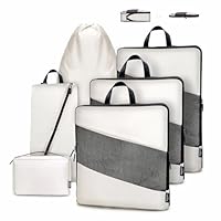 Carttiya Koffer Organizer Kompression Set, Packwürfel Set Kompression Ihres Reisegepäcks, Compression Packing Cubes, kofferorganizer Packwürfeln zur Organisation Packtaschen Set (6 Stück, Elfenbein)