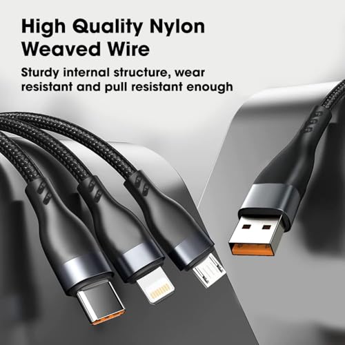 Image of Sounce 100W /6A Speed Fast Charging USB 3.0 Cable 4 Ft /1.2m to 3-in-1 Long Charging Cord with Type C + Micro USB + Lightning Connector 480 Mbps Data Transfer for Laptop,Tablets,Smartphones & More,Black