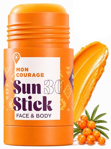 MON COURAGE Sun Stick LSF30+ [DERMATOLOGISCH GETESTET] Wasserabweisende Sonnencreme mit UVA/UVB Schutz - Unsichtbarer Sunscreen Stick - Natürliche Sonnencreme mit pflanzlichen Wirkstoffen