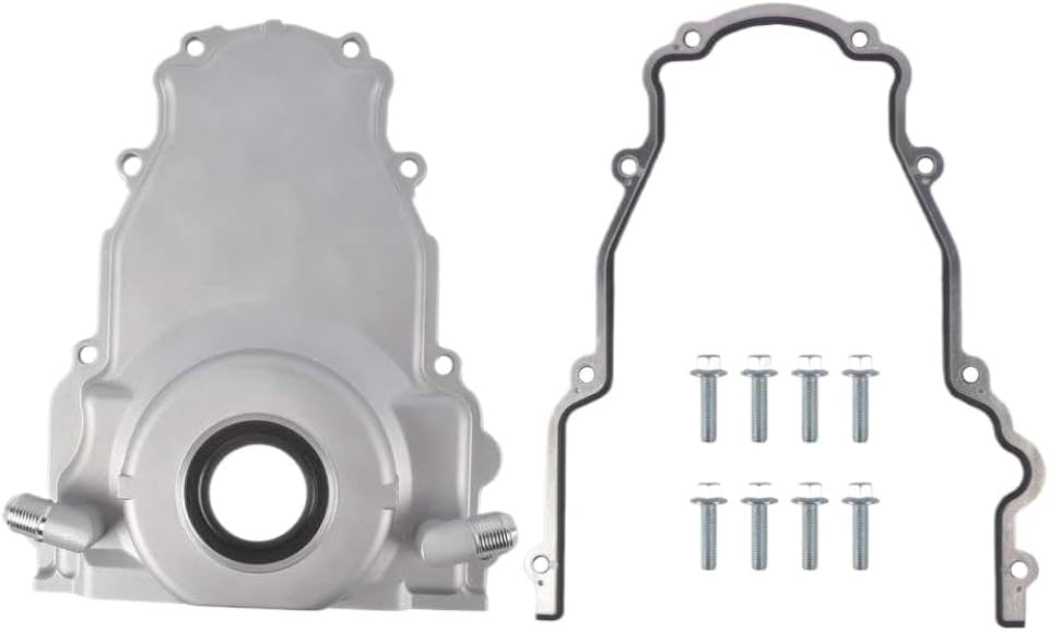 Front Timing Cover With 10AN Turbo Oil Drain Fittings Compatible With GM LS 4.8L 5.3L 5.7L 6.0L